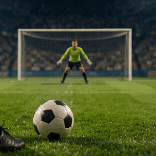 Animated Goal! GIF with a soccer free kick flying toward the goal, beating the goalkeeper, and ending with a colorful GOAL! celebration.