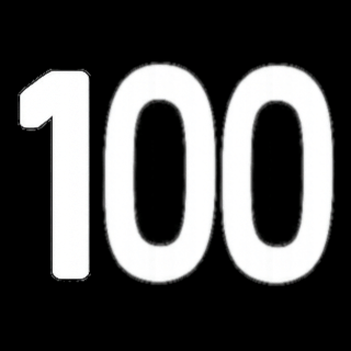 Animated 100 Sec GIF with a large white 100 appearing on a black background to celebrate a perfect score, completion, or 100 percent achievement.