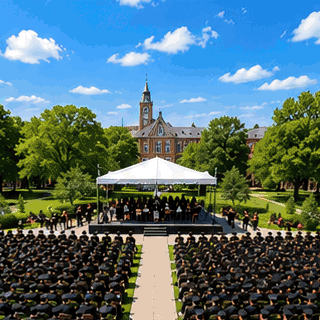 Animated graduation GIF with students tossing graduation caps into the sky, colorful confetti, and the message You Did It!.