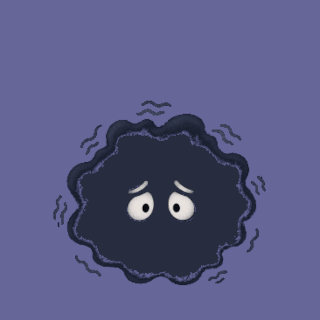 Animated Feeling Anxious... GIF with a trembling dark cloud and worried eyes expressing anxiety and fear.