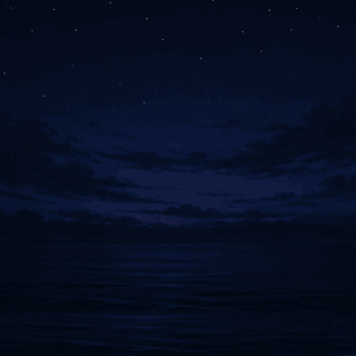 Animated Happy New Year Sunrise GIF with a starry night over the ocean transforming into a golden sunrise and a glowing "Happy New Year!" message.