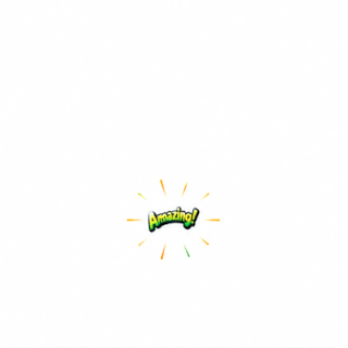 Animated Amazing! Excited Reaction GIF with colorful comic lettering rapidly zooming toward the viewer before shrinking back and finishing with sparkling stars.