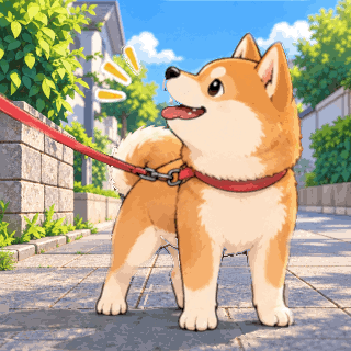 Animated Stubborn Shiba Inu NOPE GIF with a dog planting its paws on the ground and refusing to move while being pulled by its leash.